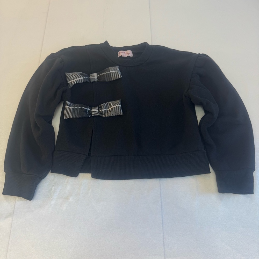 Paisley Lane Girls Stylish Black Sweatshirt with Plaid Bows